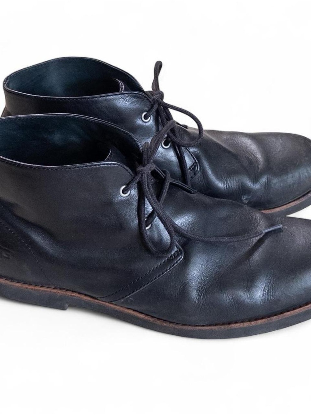 UGG Men’s Leighton Black Leather Chukka Boots Size 12 Casual Lace Up